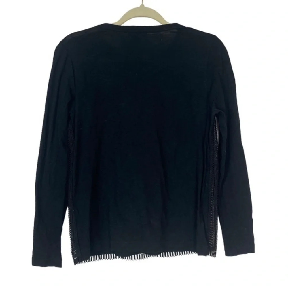 J. Crew Black Lace crochet Overlay Long Sleeve Crewneck Top Shirt medium